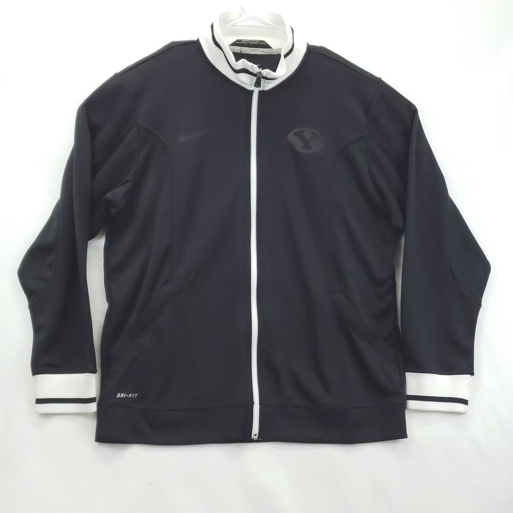 Nike BYU Cougars Track Jacket Mens Large Black Performance Mock Neck Full Zip
